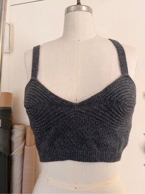 Cashmere Knit Bra Top- Grey- Small